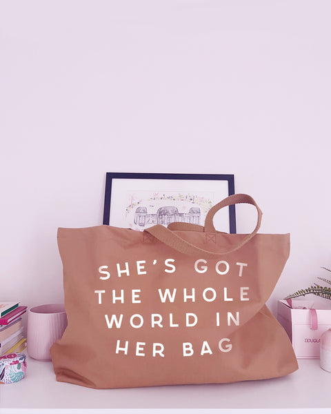 She's Got The Whole World In Her Bag - Super Huge Canvas Tote Bag