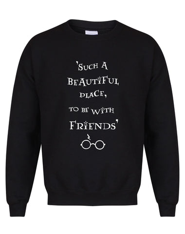 Such A Beautiful Place To Be With Friends - Unisex Fit Sweater - Black-Leoras Attic-Kelham Print
