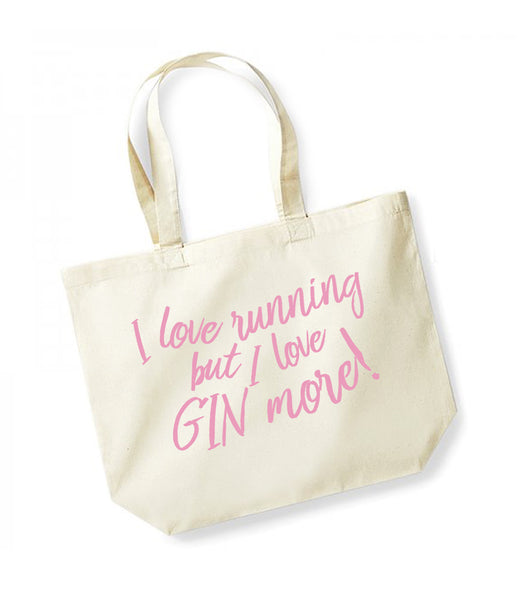 I Love Running But I Love Gin More - Large Canvas Tote Bag
