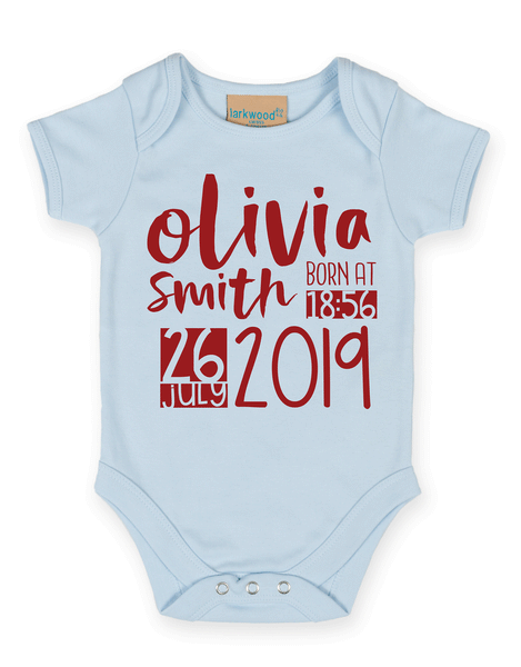 Personalised Announcement Babygrow - Custom Name and Date