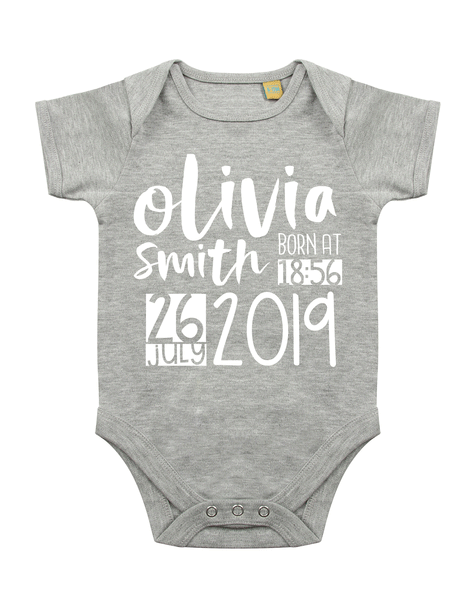 Personalised Announcement Babygrow - Custom Name and Date