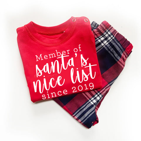 Member of Santa's Nice List  - Personalised Christmas - Tartan Pyjama Sets