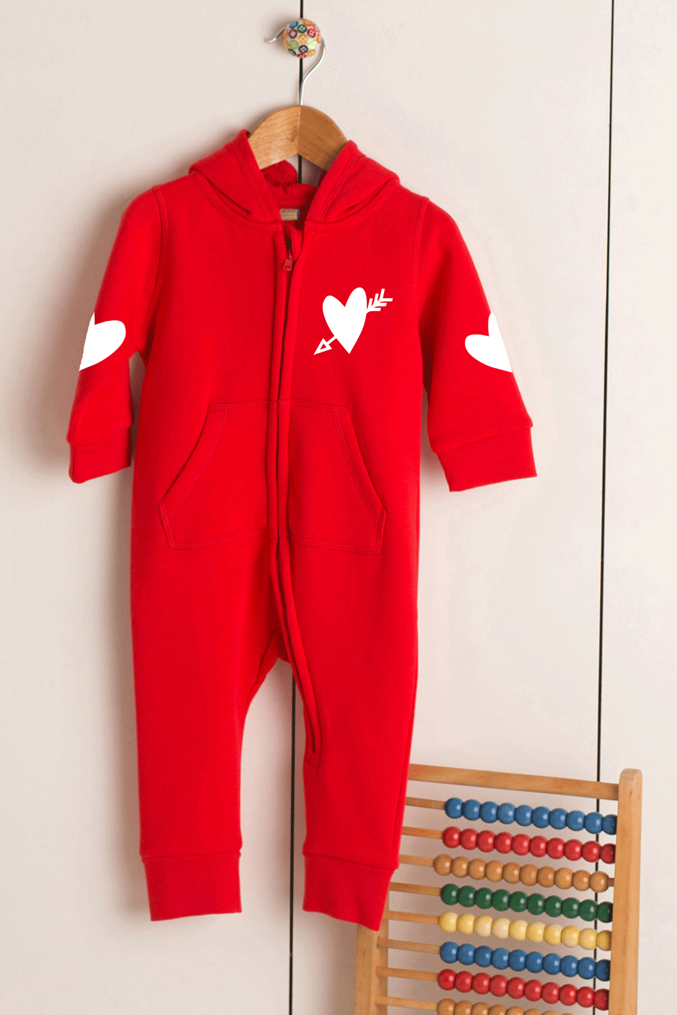 Personalised Name - Valentines Heart - Baby Romper w/Ears and Front Pouch