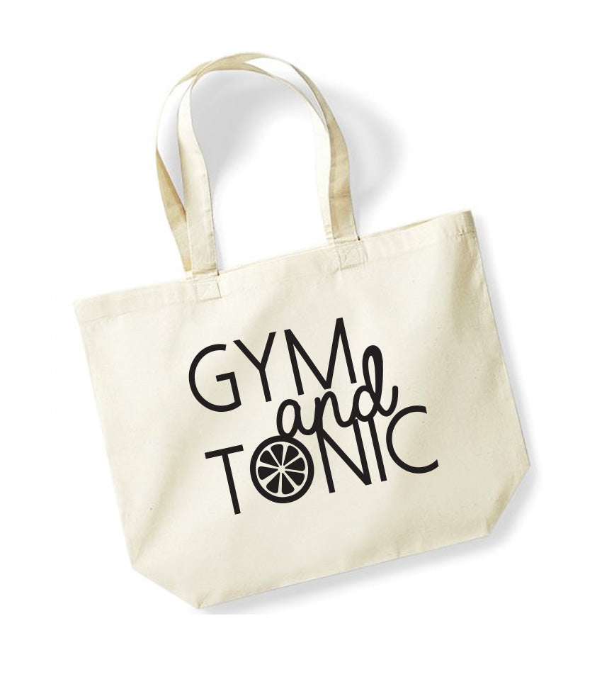 Gym and Tonic - Large Canvas Tote Bag - Natural