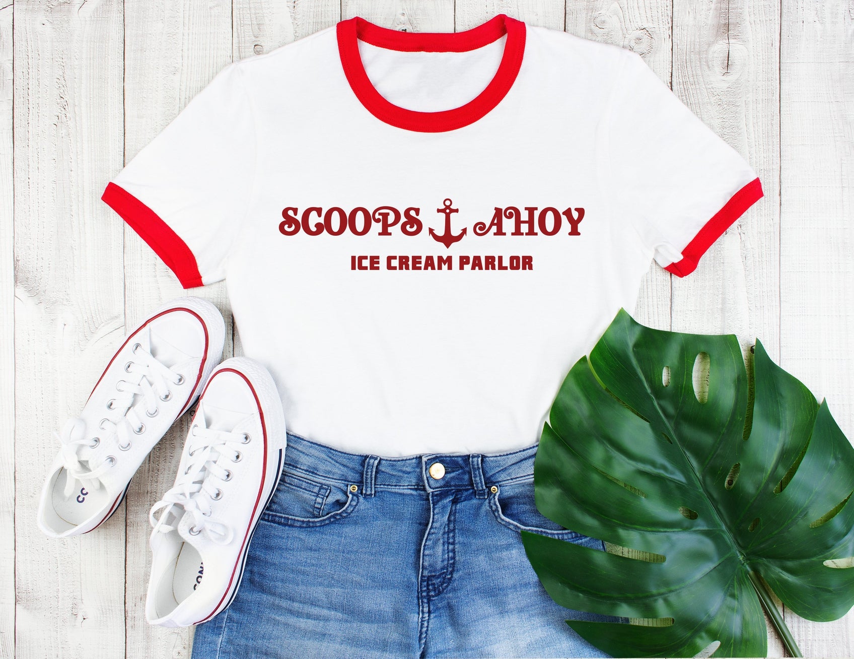 Scoops Ahoy Ice Cream Parlour Unisex Ringer T Shirt Kelham Print