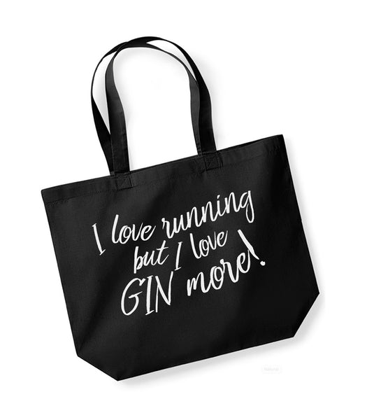 I Love Running But I Love Gin More - Large Canvas Tote Bag