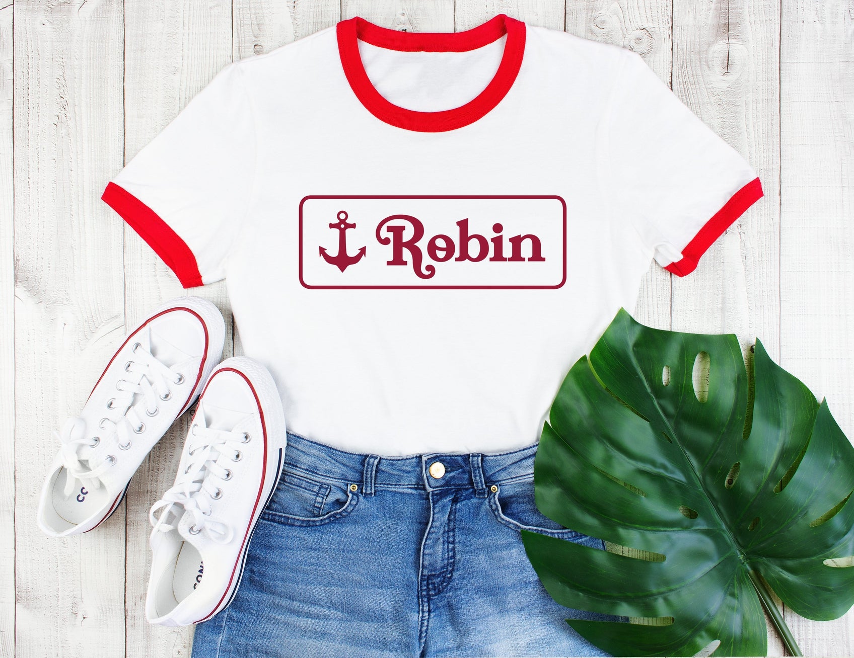 Personalised Scoops Ahoy Name Badge - Unisex Ringer T-Shirt