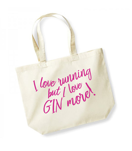 I Love Running But I Love Gin More - Large Canvas Tote Bag