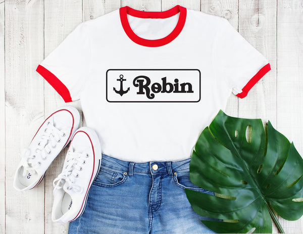 Personalised Scoops Ahoy Name Badge - Unisex Ringer T-Shirt