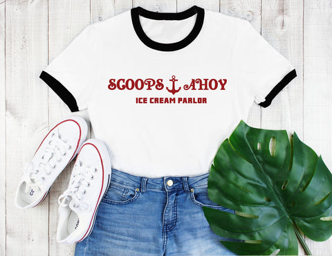 Scoops Ahoy Ice Cream Parlour - Unisex Ringer T-Shirt