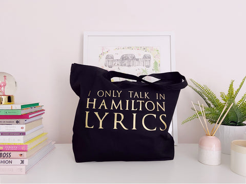I Only Talk In Hamilton Lyrics - Large Canvas Tote Bag