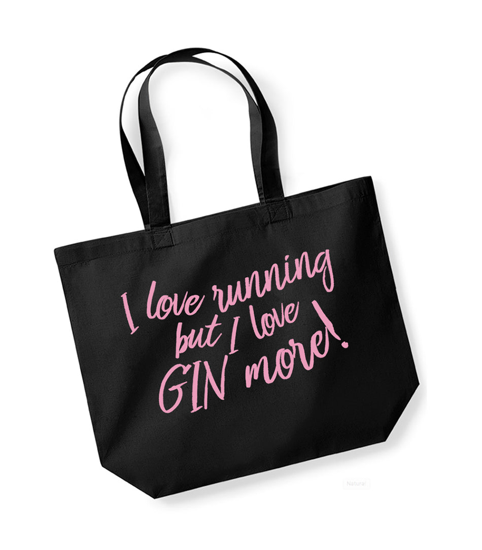 I Love Running But I Love Gin More - Large Canvas Tote Bag