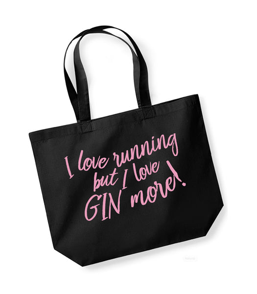 I Love Running But I Love Gin More - Large Canvas Tote Bag