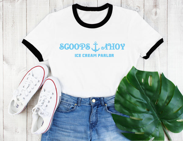 Scoops Ahoy Ice Cream Parlour - Unisex Ringer T-Shirt