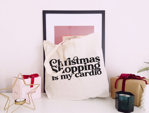 Christmas Shopping Is My Cardio - Large Canvas Tote Bag