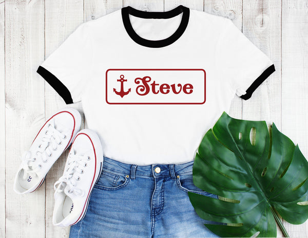 Personalised Scoops Ahoy Name Badge - Unisex Ringer T-Shirt