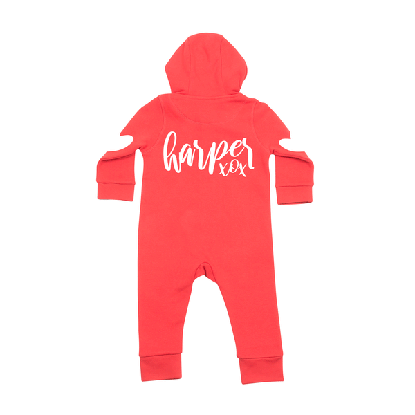 Personalised Name - Valentines Heart - Baby Romper w/Ears and Front Pouch