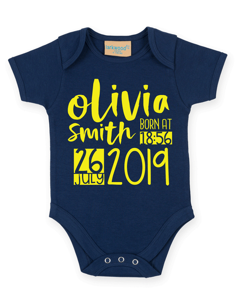 Personalised Announcement Babygrow - Custom Name and Date