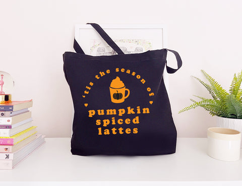 Tis' The Season of Pumpkin Spiced Lattes - Large Canvas Tote Bag