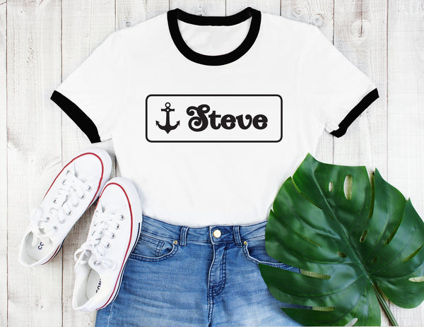 Personalised Scoops Ahoy Name Badge - Unisex Ringer T-Shirt