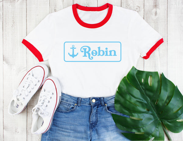 Personalised Scoops Ahoy Name Badge - Unisex Ringer T-Shirt