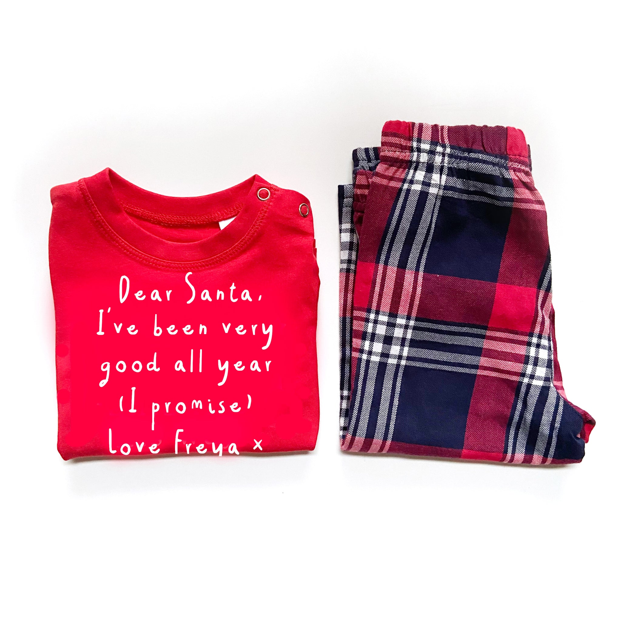 Dear Santa - Personalised - Short Sleeve - Tartan Pyjama Sets