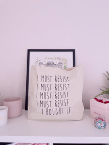 I Must Resist... I Bought It - Large Canvas Tote Bag-Kelham Print
