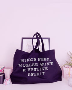Mince Pies, Mulled Wine & Festive Spirit - Super Huge Canvas Tote Bag