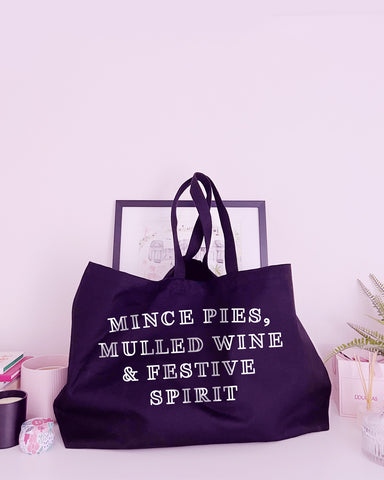Mince Pies, Mulled Wine & Festive Spirit - Super Huge Canvas Tote Bag