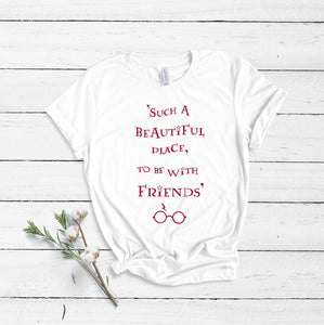 Such A Beautiful Place To Be With Friends - White - Unisex T-Shirt-Leoras Attic-Kelham Print