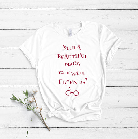 Such A Beautiful Place To Be With Friends - White - Unisex T-Shirt-Leoras Attic-Kelham Print