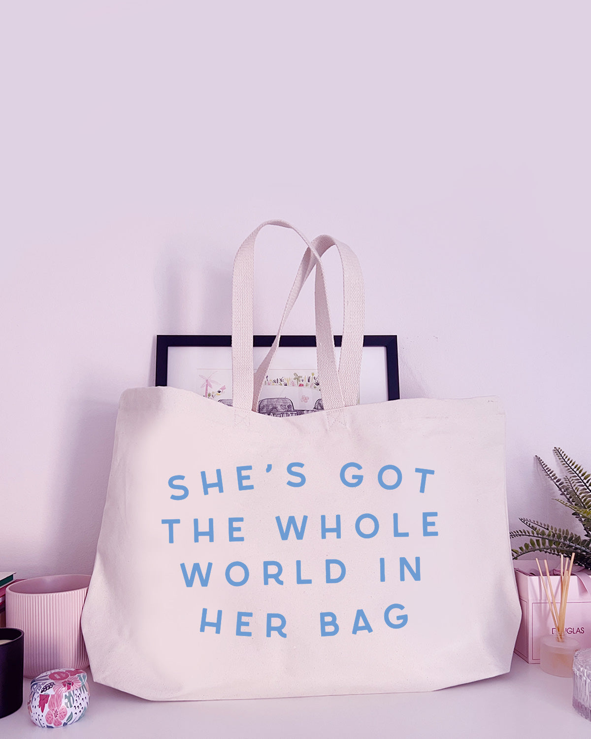 She's Got The Whole World In Her Bag - Super Huge Canvas Tote Bag