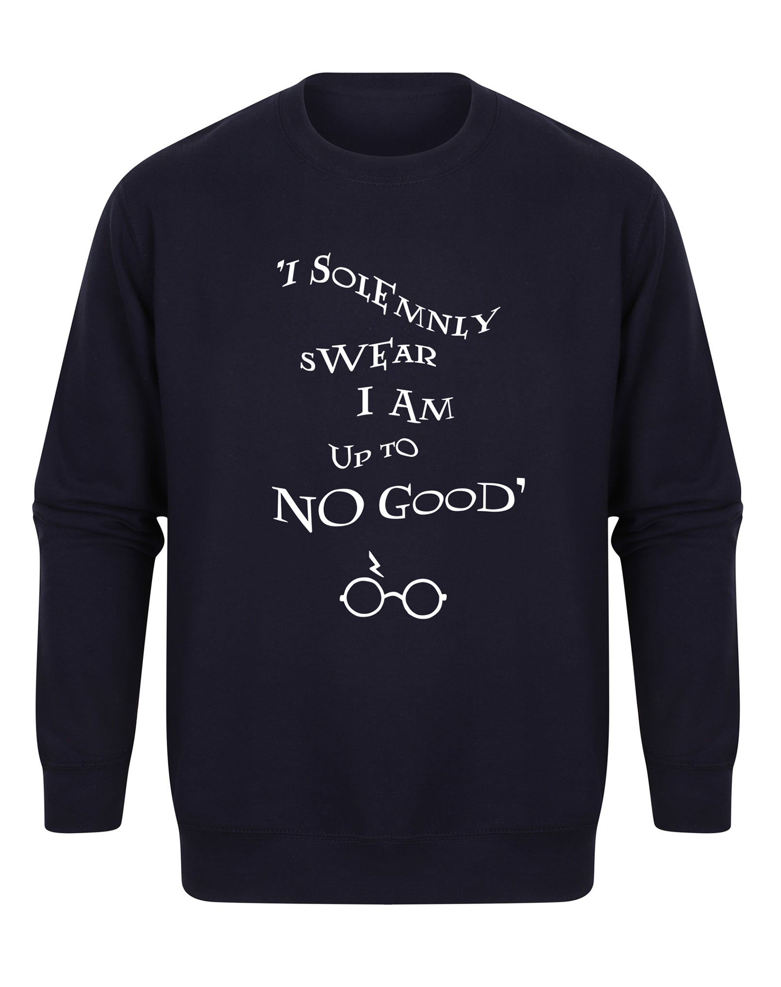 I Solemnly Swear I Am Upto No Good - Unisex Fit Sweater - Navy-Leoras Attic-Kelham Print
