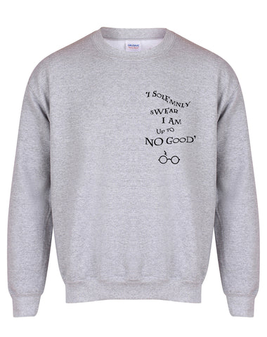 I Solemnly Swear I Am Upto No Good - Unisex Fit Sweater - Grey-Leoras Attic-Kelham Print