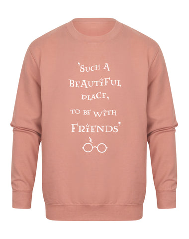 Such A Beautiful Place To Be With Friends - Unisex Fit Sweater - Dusky Pink-Leoras Attic-Kelham Print