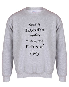 Such A Beautiful Place To Be With Friends - Unisex Fit Sweater - Grey-Leoras Attic-Kelham Print