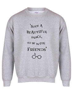 Such A Beautiful Place To Be With Friends - Unisex Fit Sweater - Grey-Leoras Attic-Kelham Print