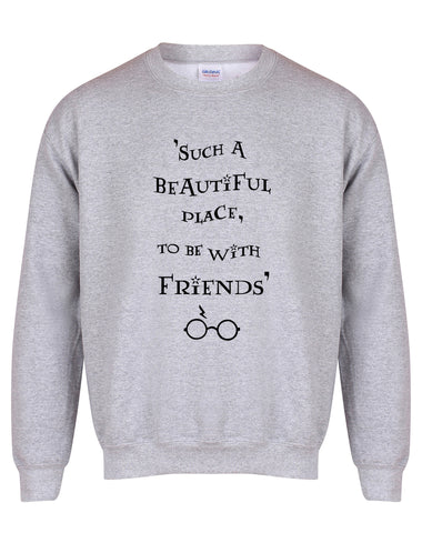 Such A Beautiful Place To Be With Friends - Unisex Fit Sweater - Grey-Leoras Attic-Kelham Print