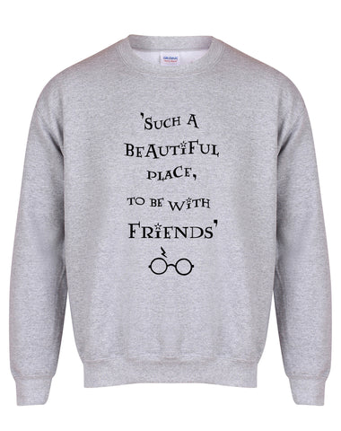 Such A Beautiful Place To Be With Friends - Unisex Fit Sweater - Grey-Leoras Attic-Kelham Print