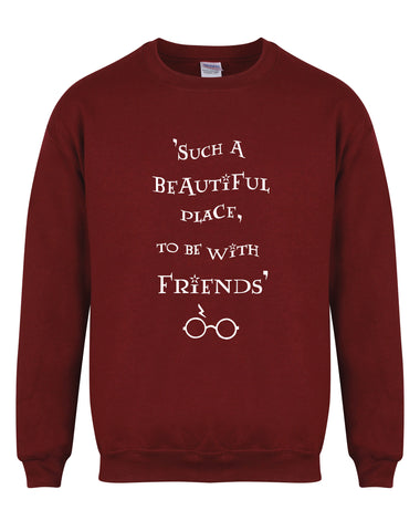 Such A Beautiful Place To Be With Friends - Unisex Fit Sweater - Maroon-Leoras Attic-Kelham Print
