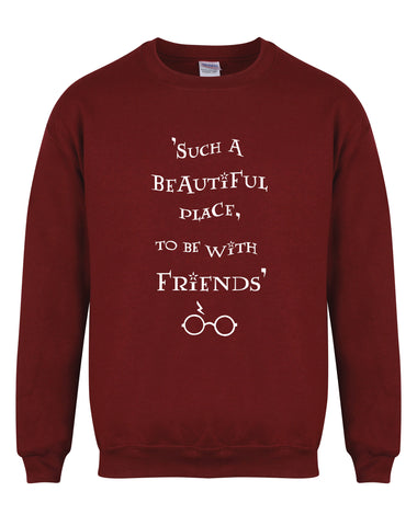 Such A Beautiful Place To Be With Friends - Unisex Fit Sweater - Maroon-Leoras Attic-Kelham Print