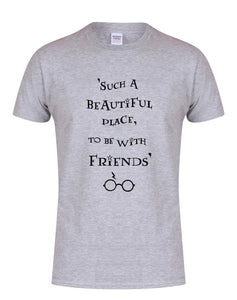 Such A Beautiful Place To Be With Friends - Grey - Unisex T-Shirt-Leoras Attic-Kelham Print