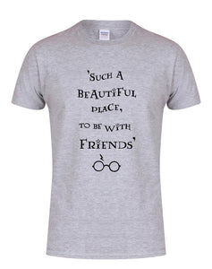 Such A Beautiful Place To Be With Friends - Grey - Unisex T-Shirt-Leoras Attic-Kelham Print