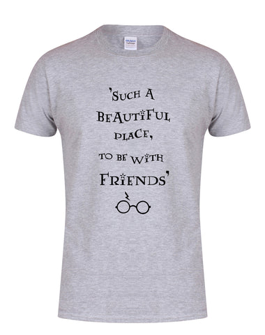 Such A Beautiful Place To Be With Friends - Grey - Unisex T-Shirt-Leoras Attic-Kelham Print