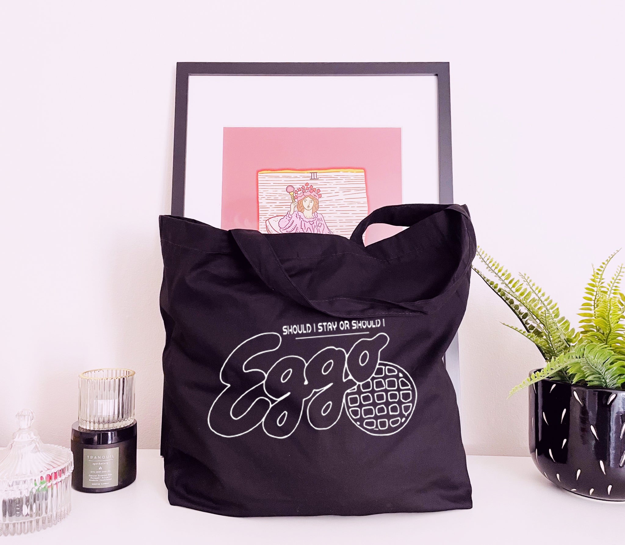 Should I Stay or Should I Eggo - Large Canvas Tote Bag