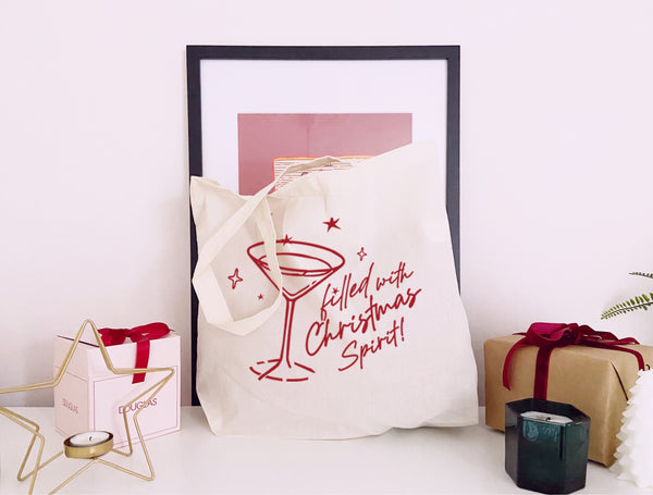 Filled with Christmas Spirit - Large Canvas Tote Bag